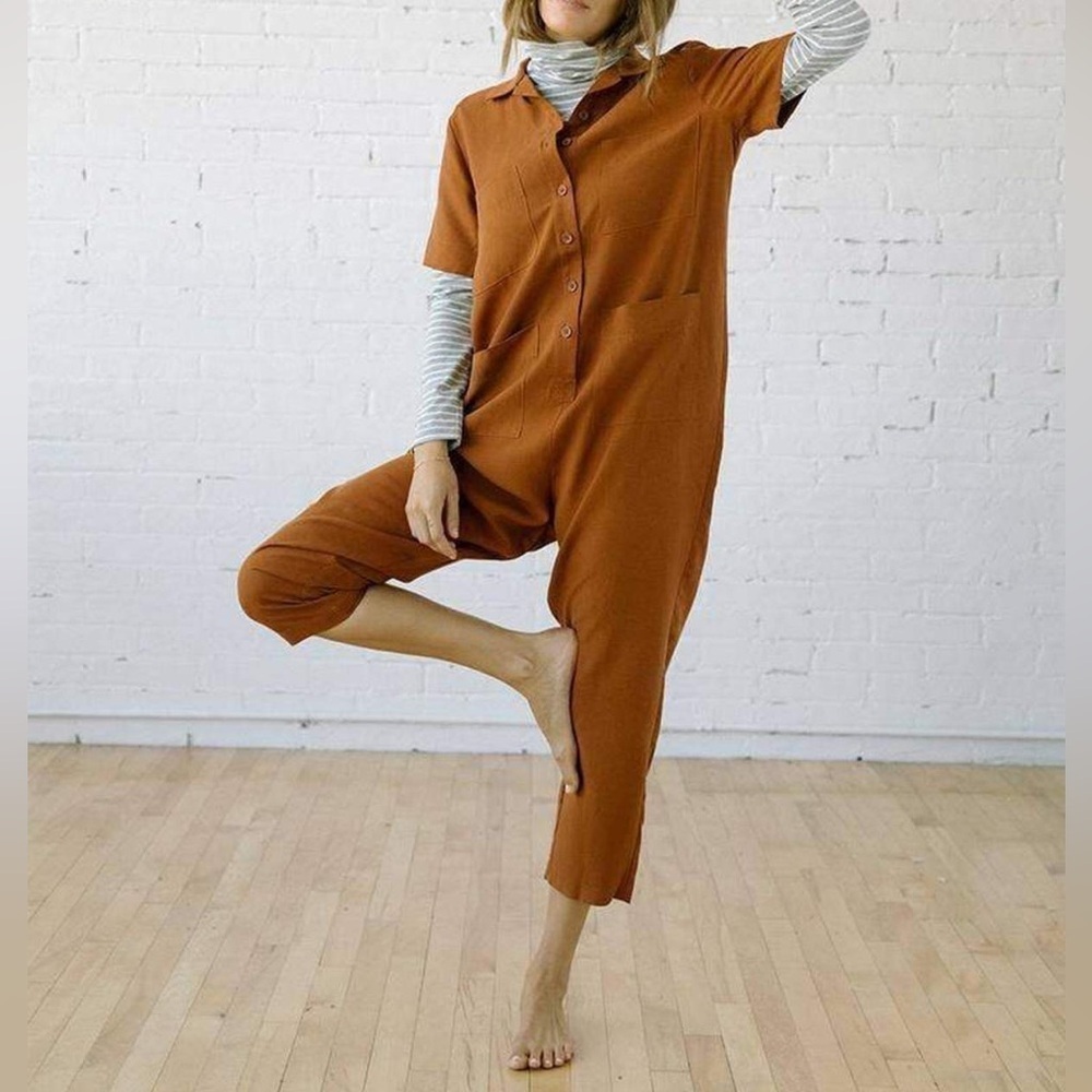 Tradlands Finn Linen Tencel Jumpsuit in Clay Size M